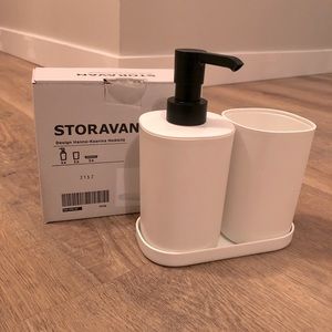 3 piece bathroom set: soap dispenser, dish, cup